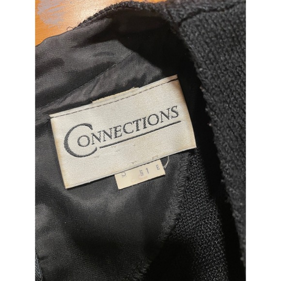 Vintage Connections Polka Dot Bow Pockets Knit Mini Dress Black Long Sleeve M 10 - Picture 6 of 8